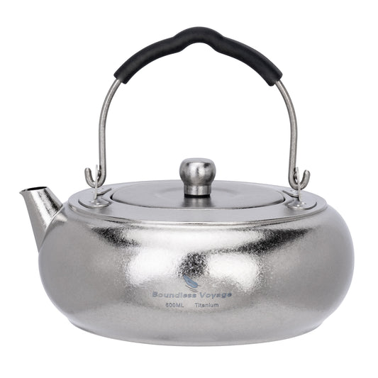 Boundless Voyage 600ml Compact Pure Titanium Camping Kettle | Durable Lightweight Teapot with Foldable Handle & Built-In Filter for Backpacking, Hiking, Coffee and Tea Ti3105D