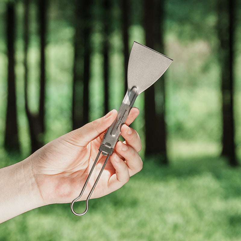 Boundless Voyage Titanium Folding Spatula Frying Shovel with Folding Handle Food Turner for Camp Kitchen Outdoor Cooking