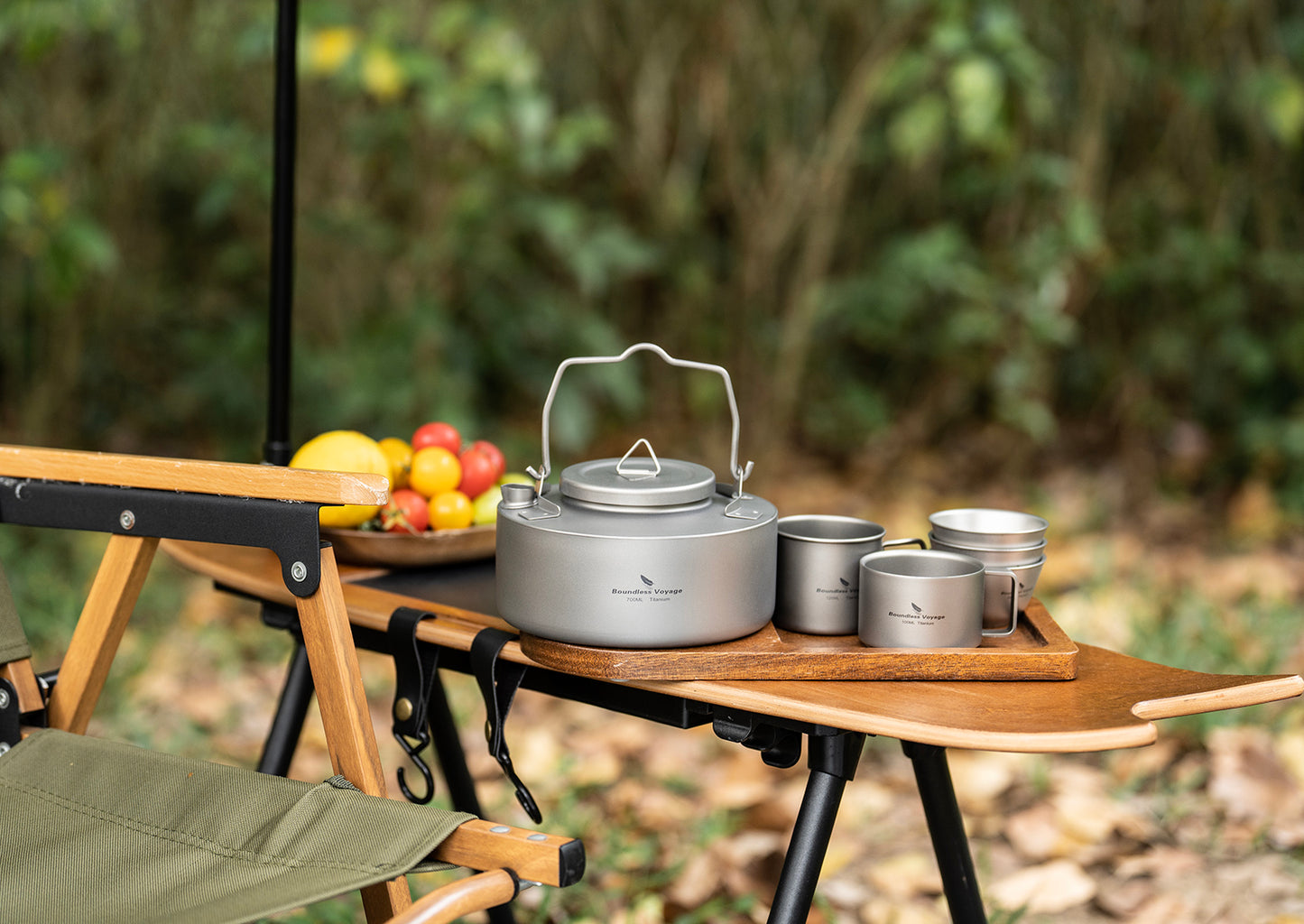 Boundless Voyage 700ml Ultralight Titanium Camping Kettle with Foldable Handle, Single-Layer Open Fire Bushcraft Water Pot Ti3103D / Ti3104D