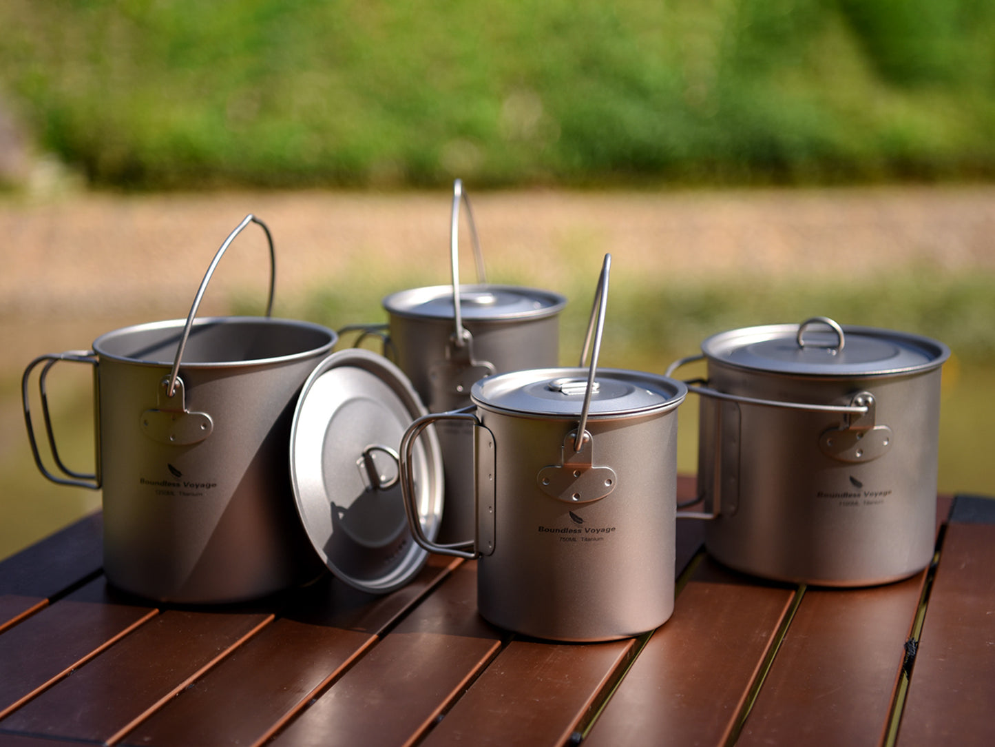 Boundless Voyage 1100ml Titanium Pot with Lid, Foldable Bail Handle Camping Cook Pot for Hiking Backpacking Ti3041D
