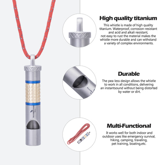 Boundless Voyage Titanium Whistle Emergency Survival Safety Whistles with Lanyard Loud for Outdoor Camping Hiking Coaches Training Sports Keychain Whistle Ti9013O