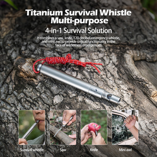 Boundless Voyage Titanium 4-in-1 Survival Whistle EDC Multi-Tool, Camping Saw Knife & Awl for Hiking Hunting & Pet Training, Ti9024O