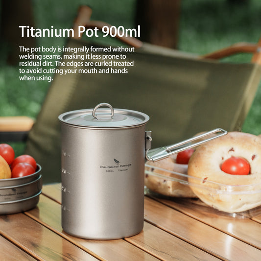 Boundless Voyage Outdoor Camping Titanium Pot Bowl Cup with Lid Folding Handle Hiking Picnic Water Rice Food 900ml Ti2040C