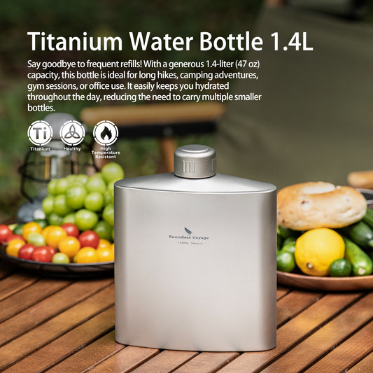 Boundless Voyage 1.4L Titanium Water Bottle, Leakproof Anti-Slip Cap for Camping Hiking Everyday Use Ti3008D
