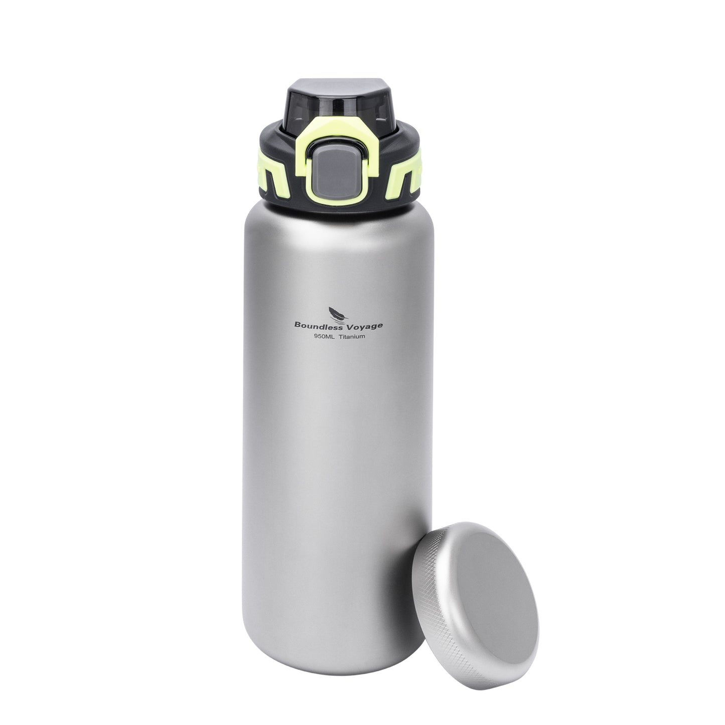 Boundless Voyage 950ml Titanium Water Bottle with Dual Lids, Wide Mouth Single-Wall Canteen for Hiking Camping Sport Ti3018D