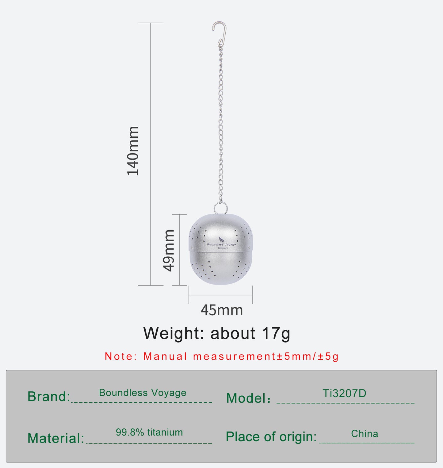Boundless Voyage Titanium Tea Ball infuser for Loose Tea Spices with Extended Chain Lightweight Tea Bag Filter Mesh Tea Strainer Mug Teapot Home Kitchen Tools Teaware Ti3207D
