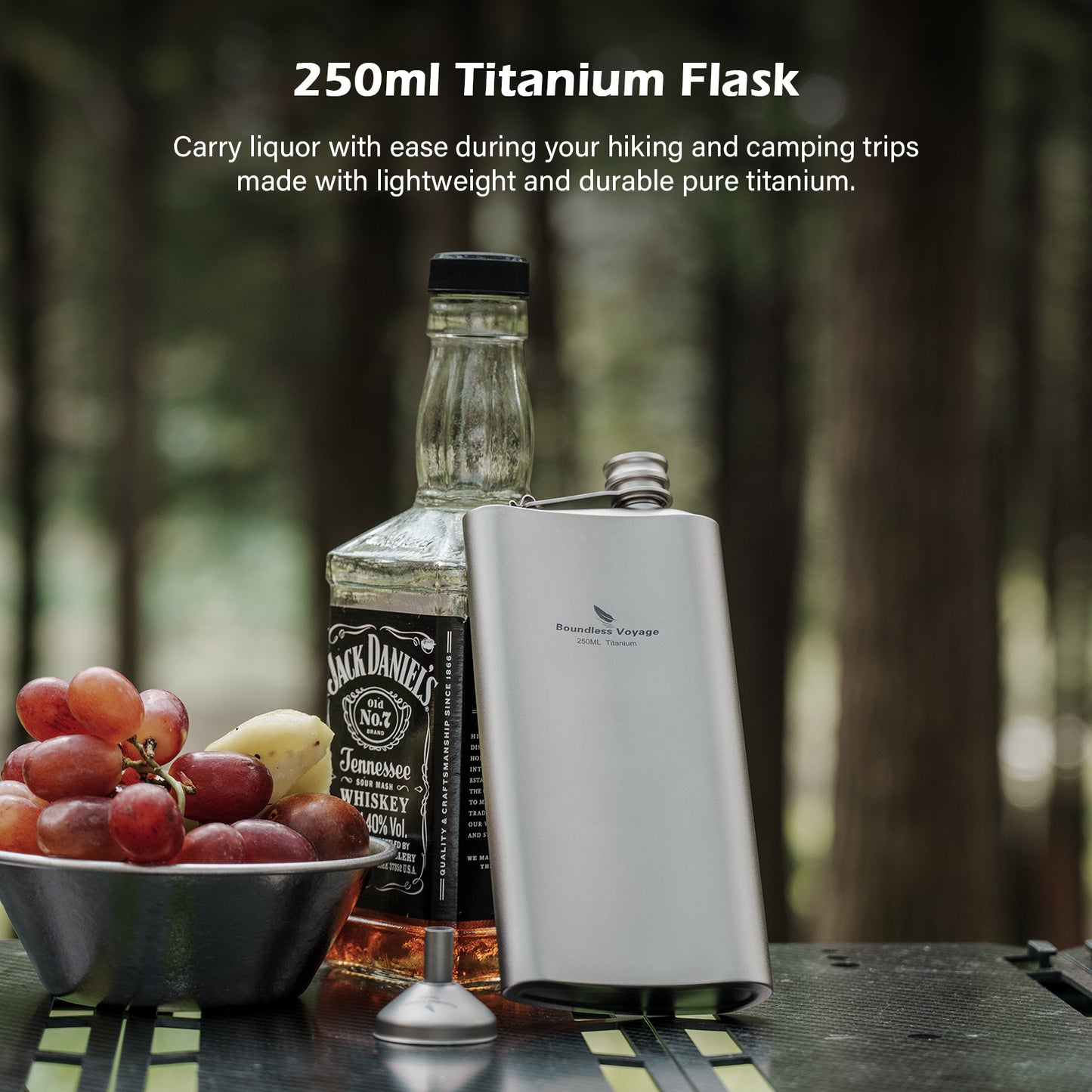 Boundless Voyage 250ml Titanium Hip Flask Ultralight Durable Camping Flask Bottle for Whiskey Vodka Wine Outdoor Travel Equipment Ti3074D