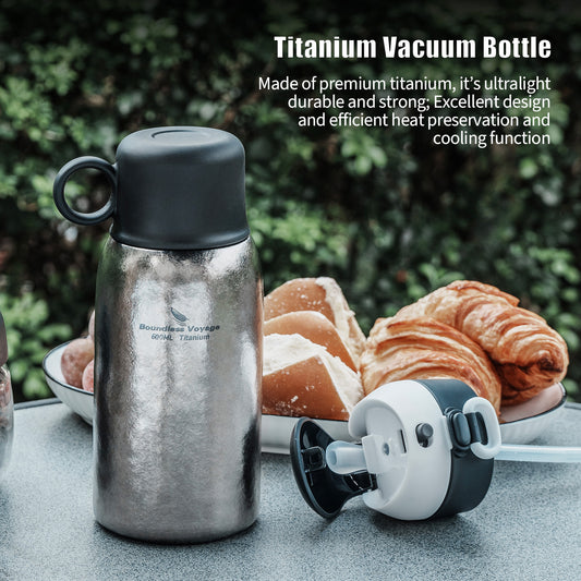 Boundless Voyage 630ml Double-Wall Vacuum Titanium Water Bottle, Leakproof Lightweight Coffee Sport Bottle for Travel, Outdoor & Office Ti3254D