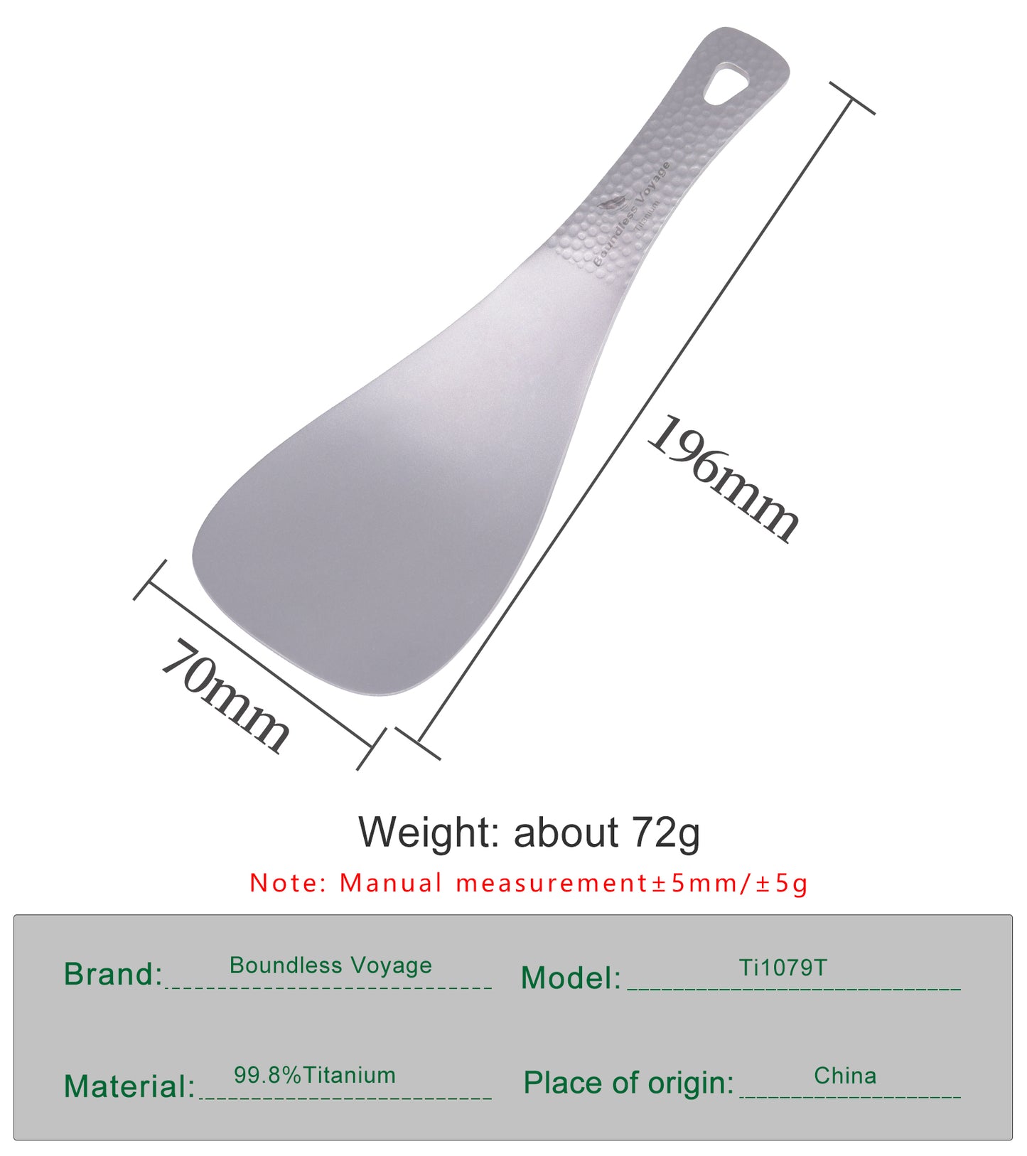 Boundless Voyage Titanium Rice Ladle Outdoor Camping Household Rice Meal Shovel Scoop Spoon Thickened Ti1079T