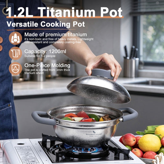 Boundless Voyage 1.2L Titanium Cooking Pot with Steam Vent Lid, 3mm Thick for Home Kitchen Ti2118C