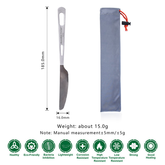 Boundless Voyage Ultralight Titanium Dinner Knife with Polished Blade and Matte‑Finished Handle, Ideal for Steak, Portable Cutlery for Outdoor Travel, Office, School and Household Use Ti1043T