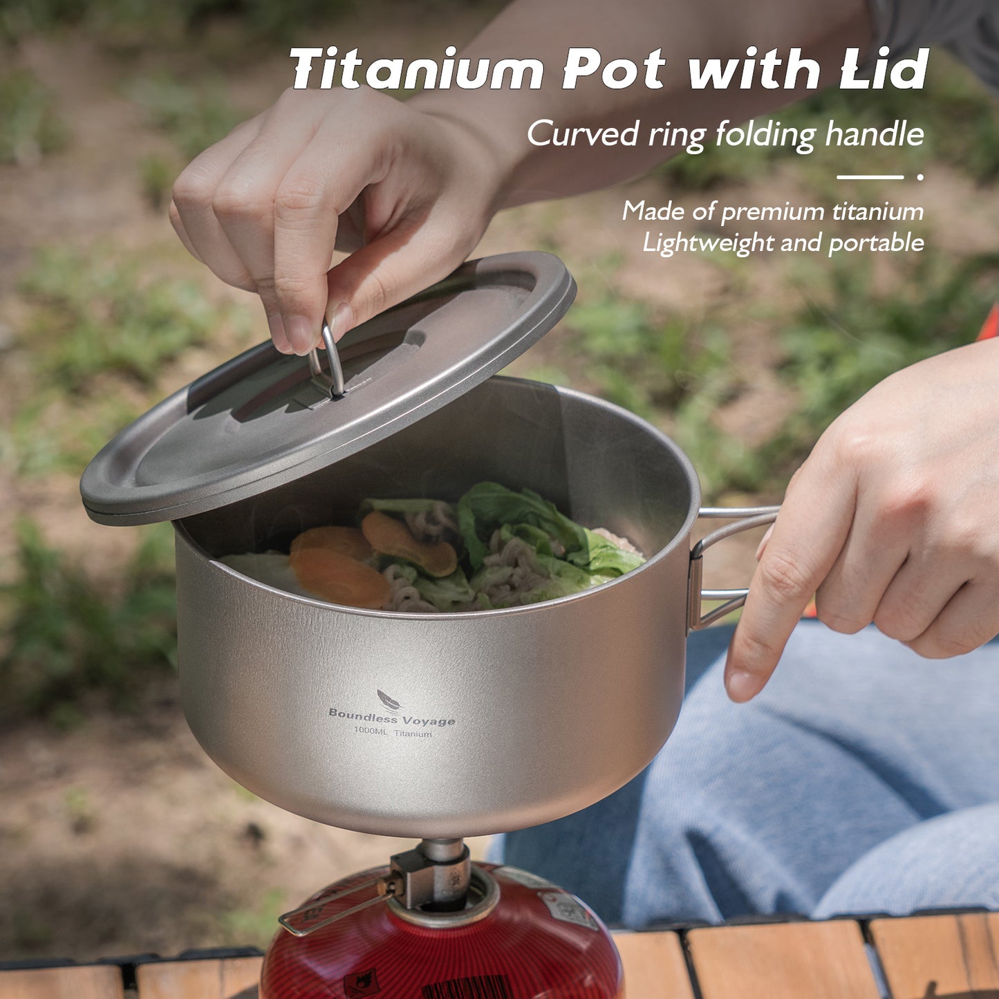 Boundless Voyage Titanium Pot with Lid Outdoor Camping Individual Soldier Pot Single Layer Lunch Box Ti2041C