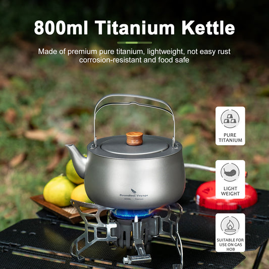 Boundless Voyage Titanium Camping Kettle 800ml with Folding Handle for Outdoor Camping Ti3130D