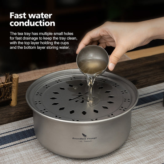 Boundless Voyage Titanium Portable Kung Fu Tea Tray, Portable Tea Saucer Compact Tea Board for Travel Camping Car Trip Ti3213D