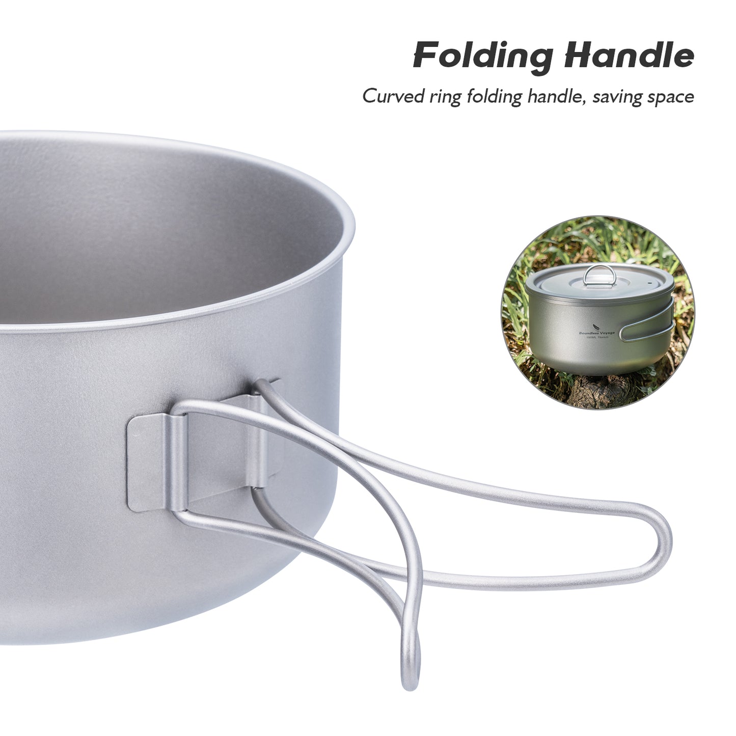 Boundless Voyage Titanium Pot with Lid Outdoor Camping Individual Soldier Pot Single Layer Lunch Box Ti2041C