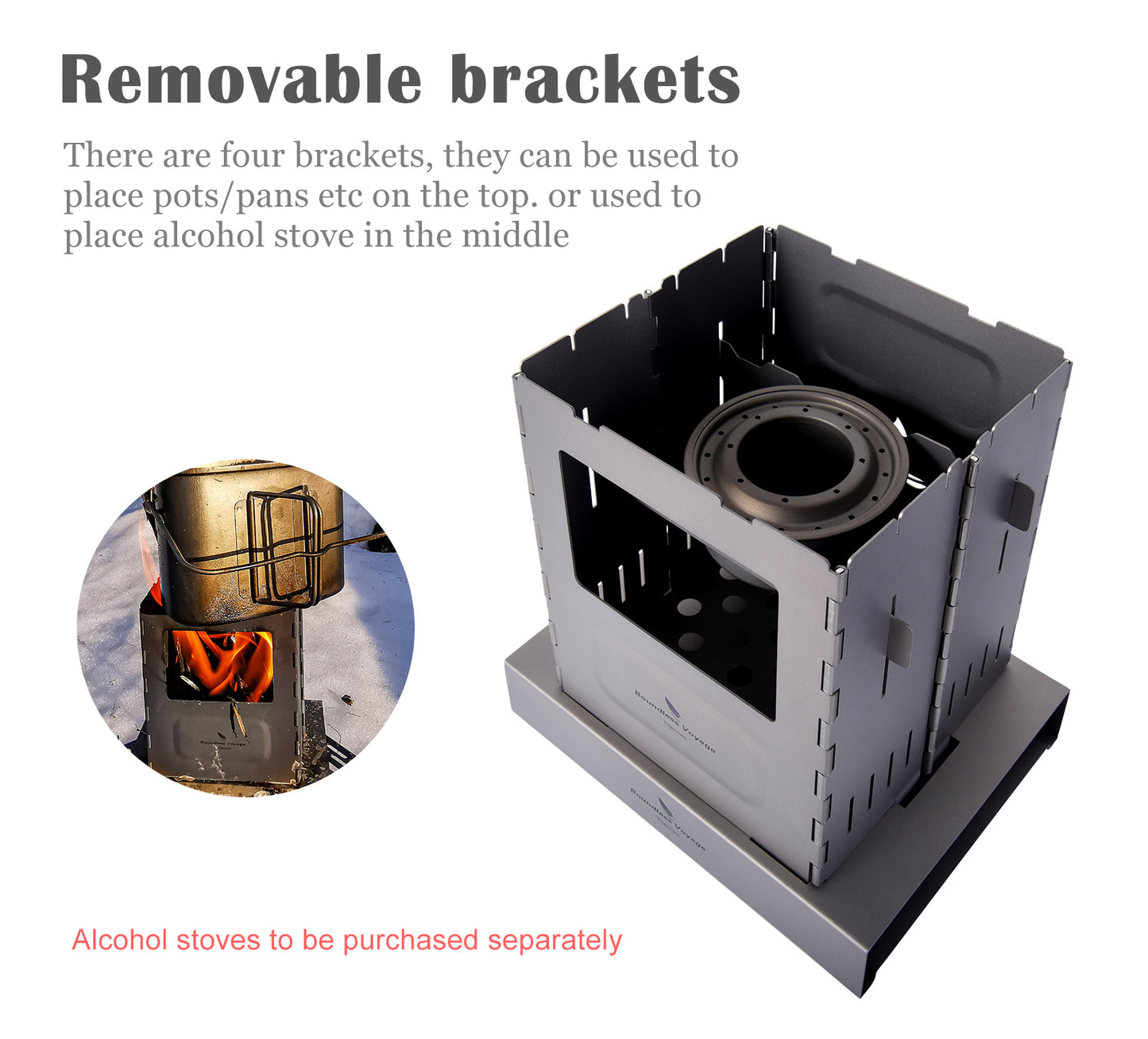 Boundless Voyage Outdoor Titanium Folding Wood Stove With Pot Bracket Camping Charcoal Burner Furnace
