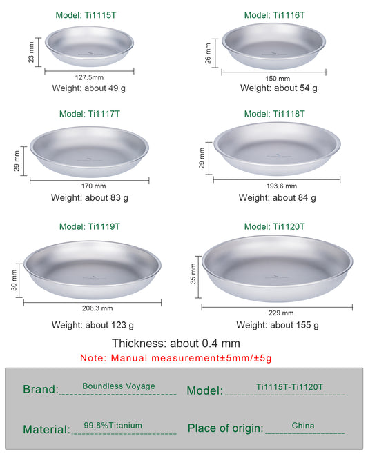 Boundless Voyage Titanium Plates Dishes Saucer Outdoor Camping Home Food Tray Portable Durable Tableware Stackable Serving Plates