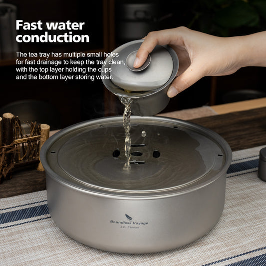 Boundless Voyage Titanium Tea Tray with Drainage Water Storage Pot, Portable Serving Tray for Travel Home Office Tea & Coffee Ti3214D