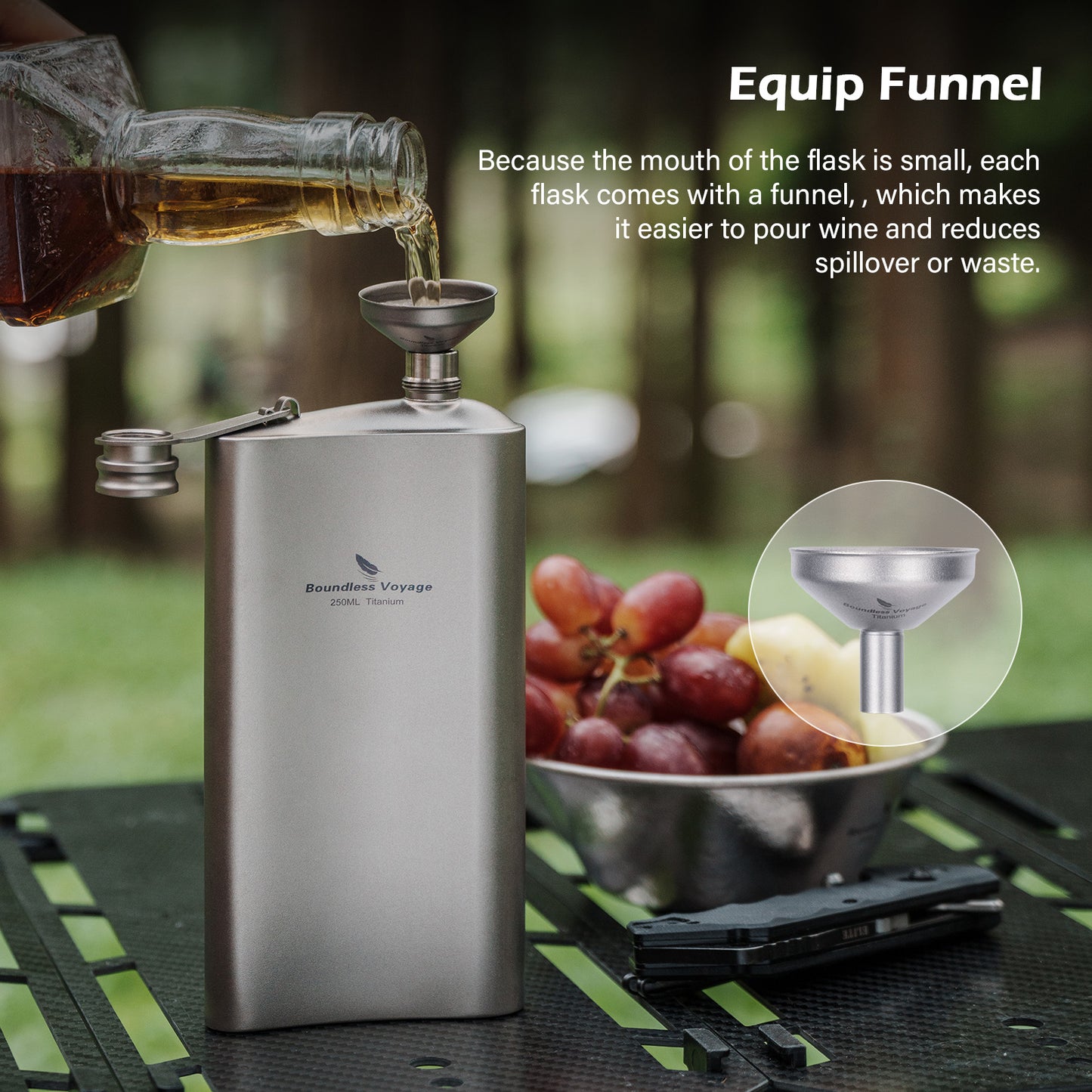 Boundless Voyage 250ml Titanium Hip Flask Ultralight Durable Camping Flask Bottle for Whiskey Vodka Wine Outdoor Travel Equipment Ti3074D