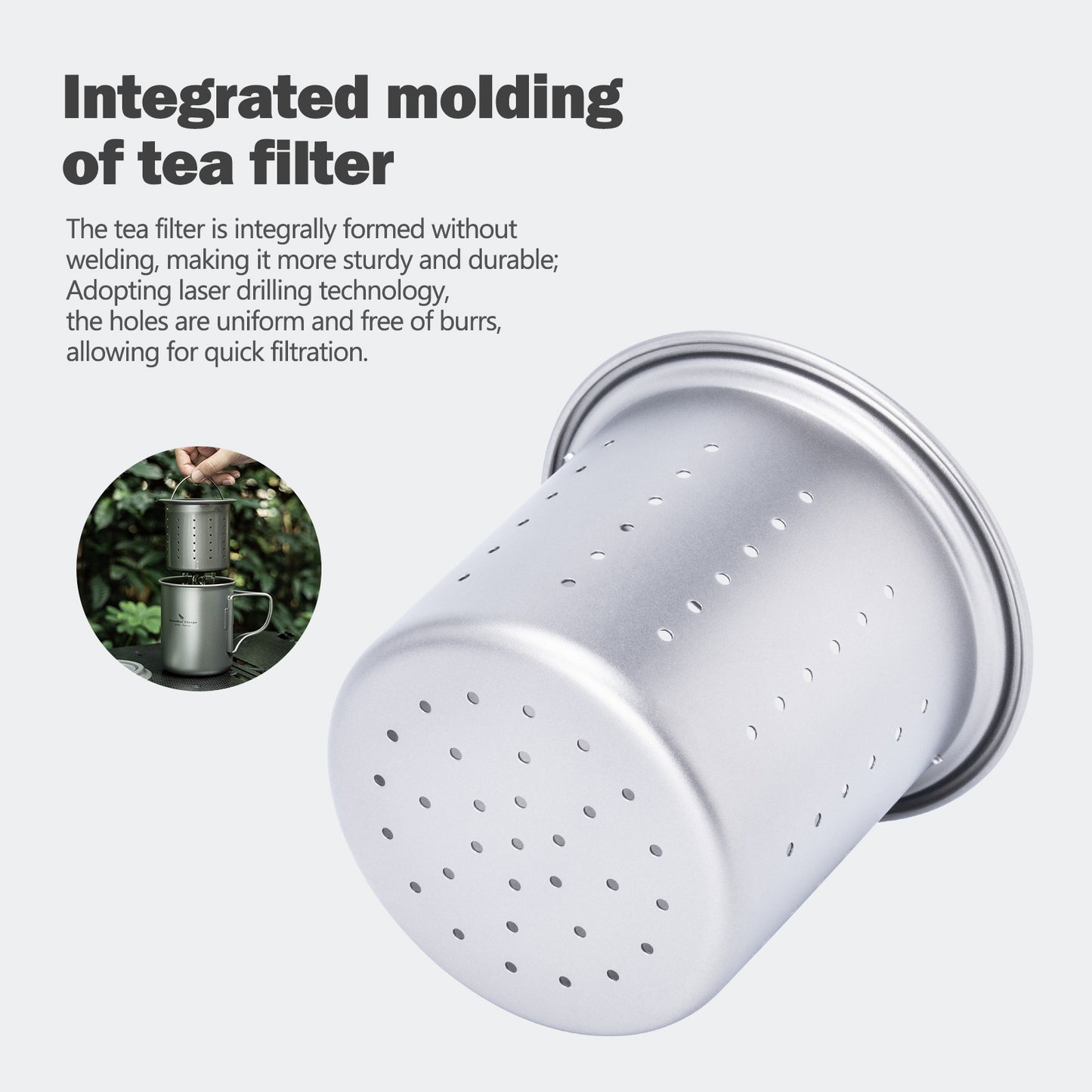 Boundless Voyage 450ml Titanium Cup with Filter Folding Handles Outdoor Camping Tea Coffee Mug 15.2 fl oz Portable Lightweight Tea Maker Ti3056D