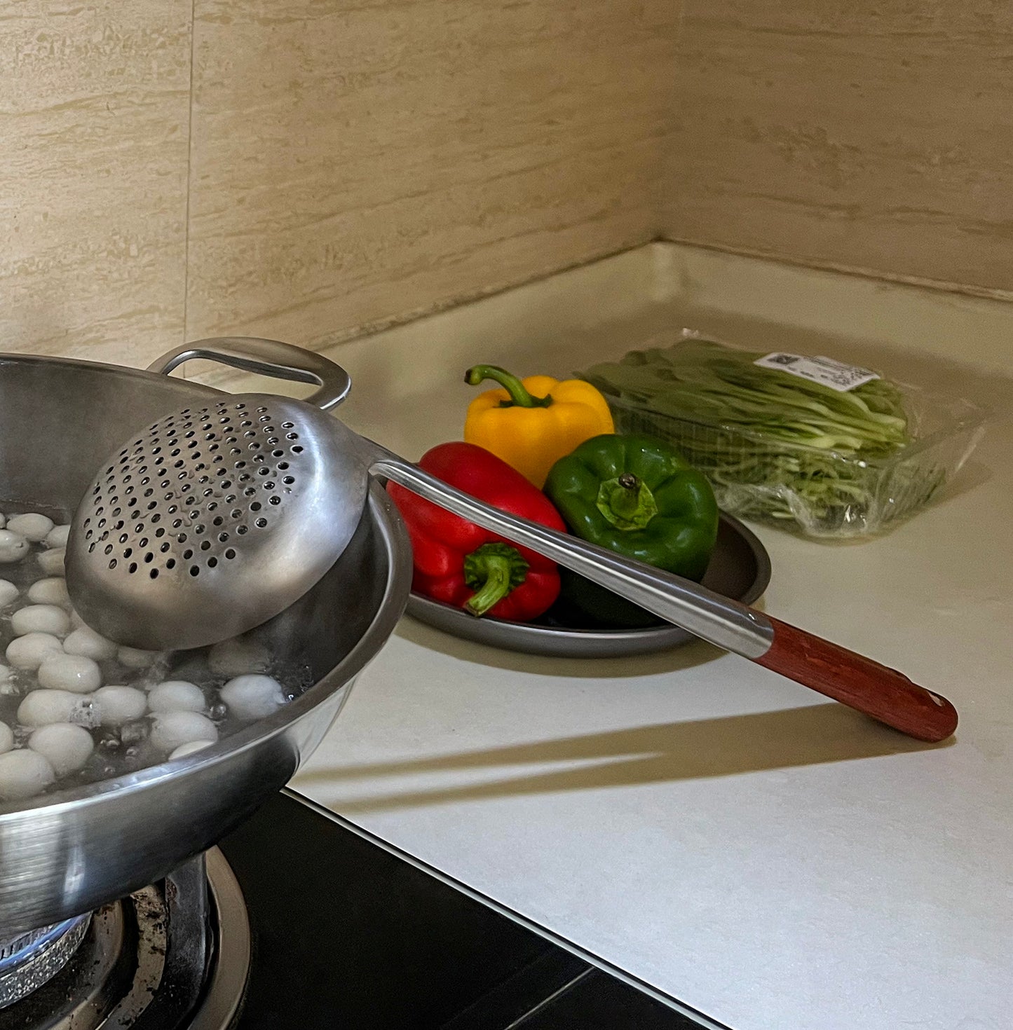 Boundless Voyage Pure Titanium Skimmer Spoon, Lightweight Strainer Colander Ladle with Wooden Handle, Durable Kitchen Cooking Tool for Home & Outdoor Ti5005P