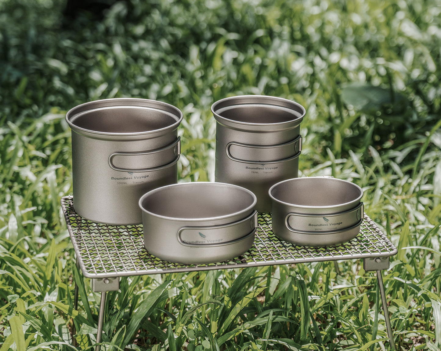Juego de olla y sartén de titanio Boundless Voyage con mango plegable, utensilios de cocina para acampar, senderismo y mochilero Ti2037C-Ti2039C
