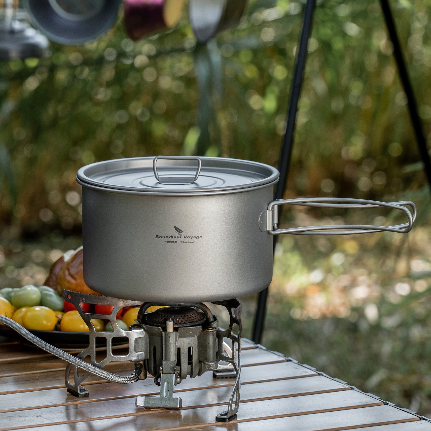 Boundless Voyage Lightweight 1800ml Titanium Pot Outdoor Portable Cooking Set hiking Backpacking Pot for Hiking Trekking Picnic Fishing Mountaineering Ti2107C