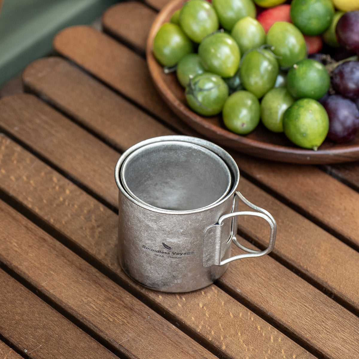 Boundless Voyage Pure Titanium Mini Cup with Folding Handle for Camping Ti3053A-Ti3053C