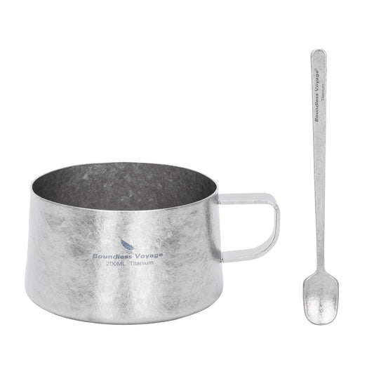 Boundless Voyage Titanium Double-Wall Coffee Cup 200ml with Stirring Spoon, Ultralight Portable Mug for Camping & Travel Ti3088C+Ti1134T