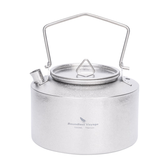 Boundless Voyage 1000ml Ultralight Titanium Camping Kettle with Foldable Handle & Steam Vent Lid, One-Piece Body Water Pot for Outdoor Hiking Backpacking Ti3099D