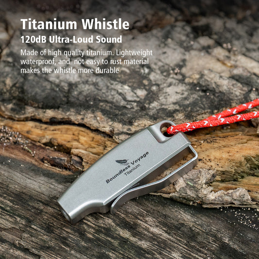 Boundless Voyage 120dB Titanium Survival Whistle Compact Emergency Safety Whistle Ultra-Light & Anti-Corrosion Rust-Proof Whistles for Outdoor, Hiking, Camping & Rescue Ti9028O