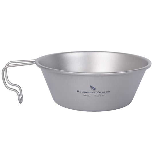 Boundless Voyage Sandblasted Pure Titanium Sierra Cup Bowl with Handle 300ml/450ml, Portable Outdoor Mug Cookware Tableware for Camping & Hiking Ti1090T-Ti1092T