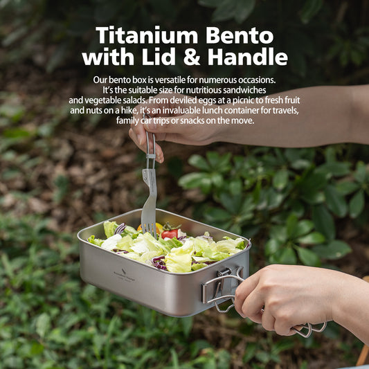 Boundless Voyage 1200ml Titanium Mess Tin with Lid & Anti-Scalding Handle, Multi-Purpose Outdoor Camping Cookware Can Be Used as Lunch Box, Bowl and Pan Ti2082C