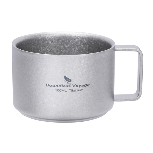 Boundless Voyage 100ml Double-Wall Pure Titanium Mini Coffee Mug, Ultralight Portable Cup for Camping, Hiking & Picnic Ti3085D