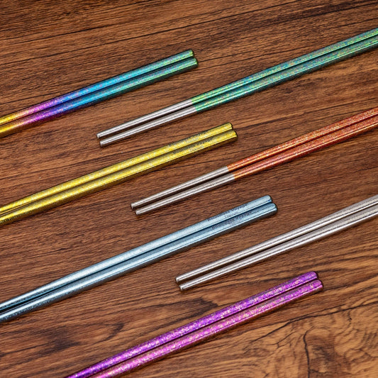 Boundless Voyage crystal-finished titanium chopsticks — high-temperature oxidation color finish, scratch-resistant and BPA-free