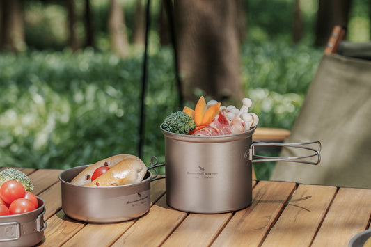 Boundless Voyage pure titanium camping cookware for hikers and backpackers — ultralight food-grade titanium pots and cook sets for trail hiking