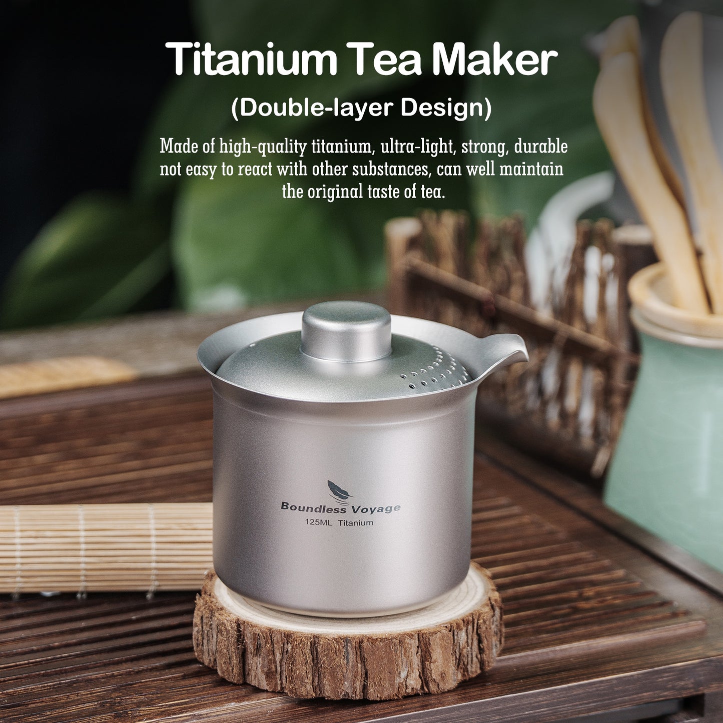 Boundless Voyage Titanium Double-Layer Tea Maker, Ultralight Portable Camping Teapot for Outdoor Tea Brewing  Ti3145D