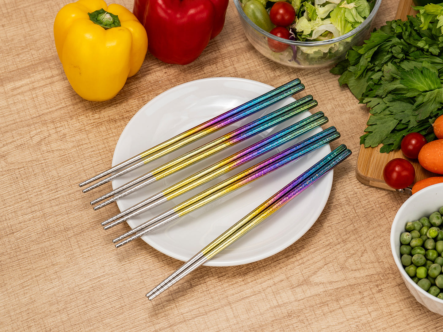 Boundless Voyage 8 Pairs Colorful Pure Titanium Chopsticks | Ultralight Non-Slip Reusable Tableware for Rice, Noodles, Tofu & Meatballs, Camping, Hiking & Daily Home Use Ti1006T