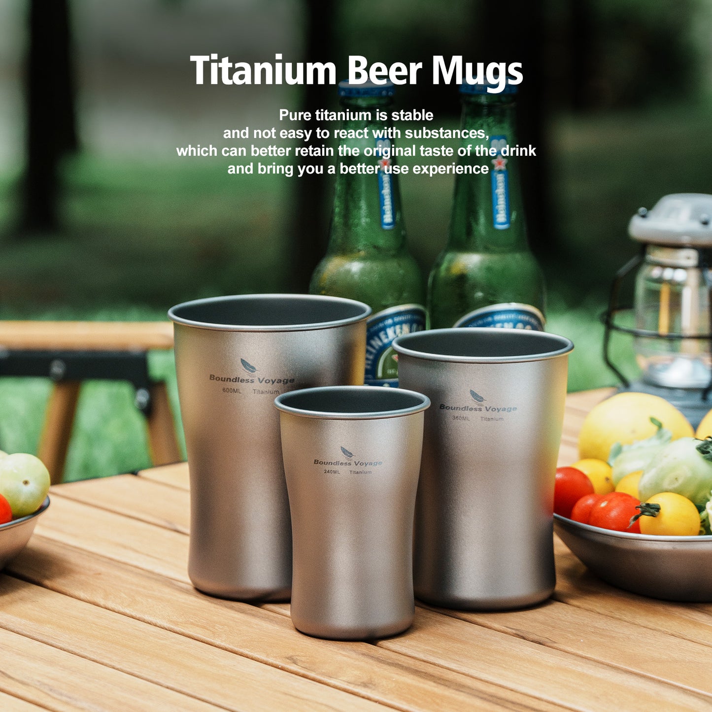 Boundless Voyage 240ml/380ml/600ml Pure Titanium Beer Mug | Ultralight Coffee & Juice Tea Cup for Outdoor Camping & Picnic Ti3231D-Ti3234D