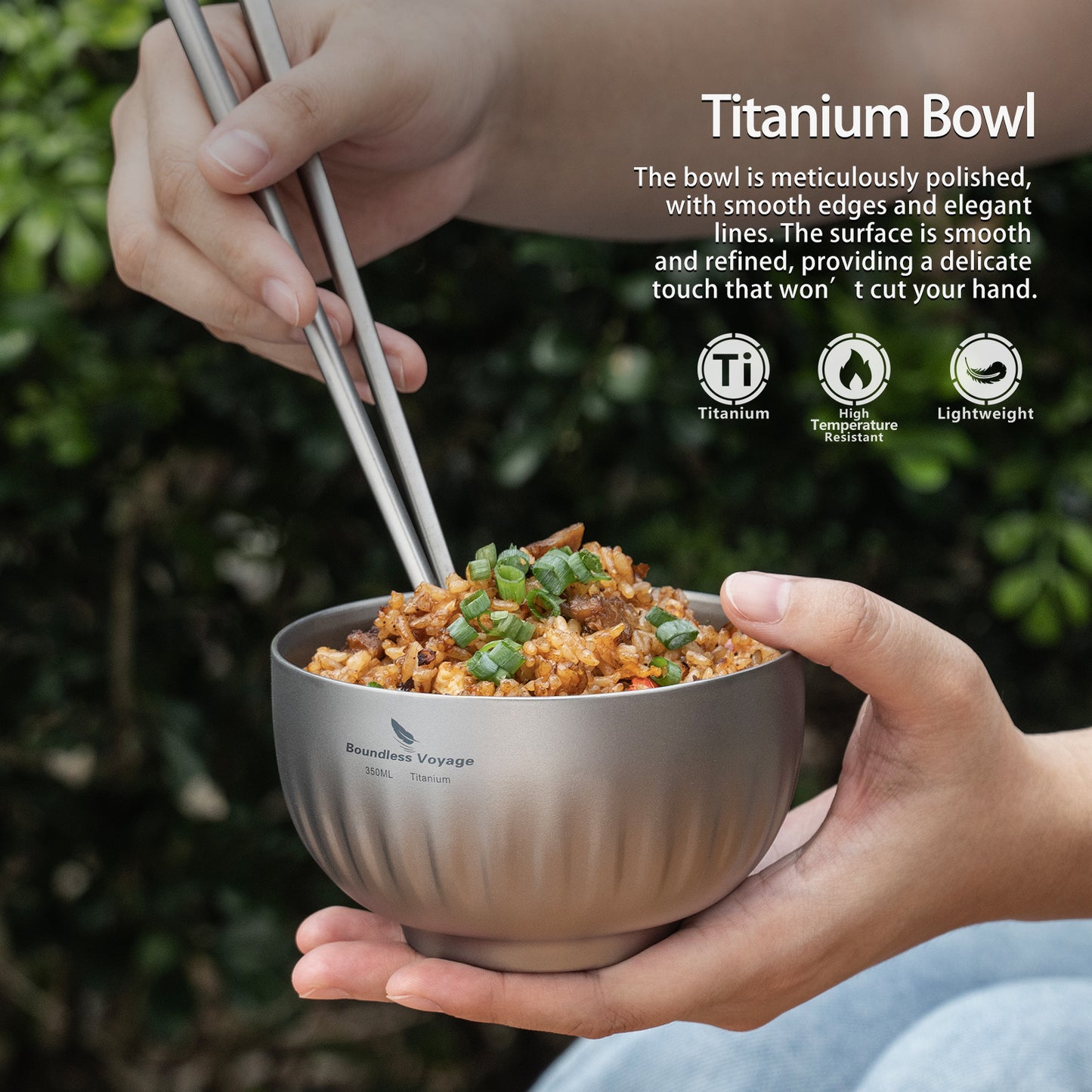 Boundless Voyage Double Walled Pure Titanium Bowl 350ml / 500ml | Ultralight Portable Metal Tableware for Oatmeal, Rice, Soup, Camping & Outdoor Use Ti1164T-Ti1166T