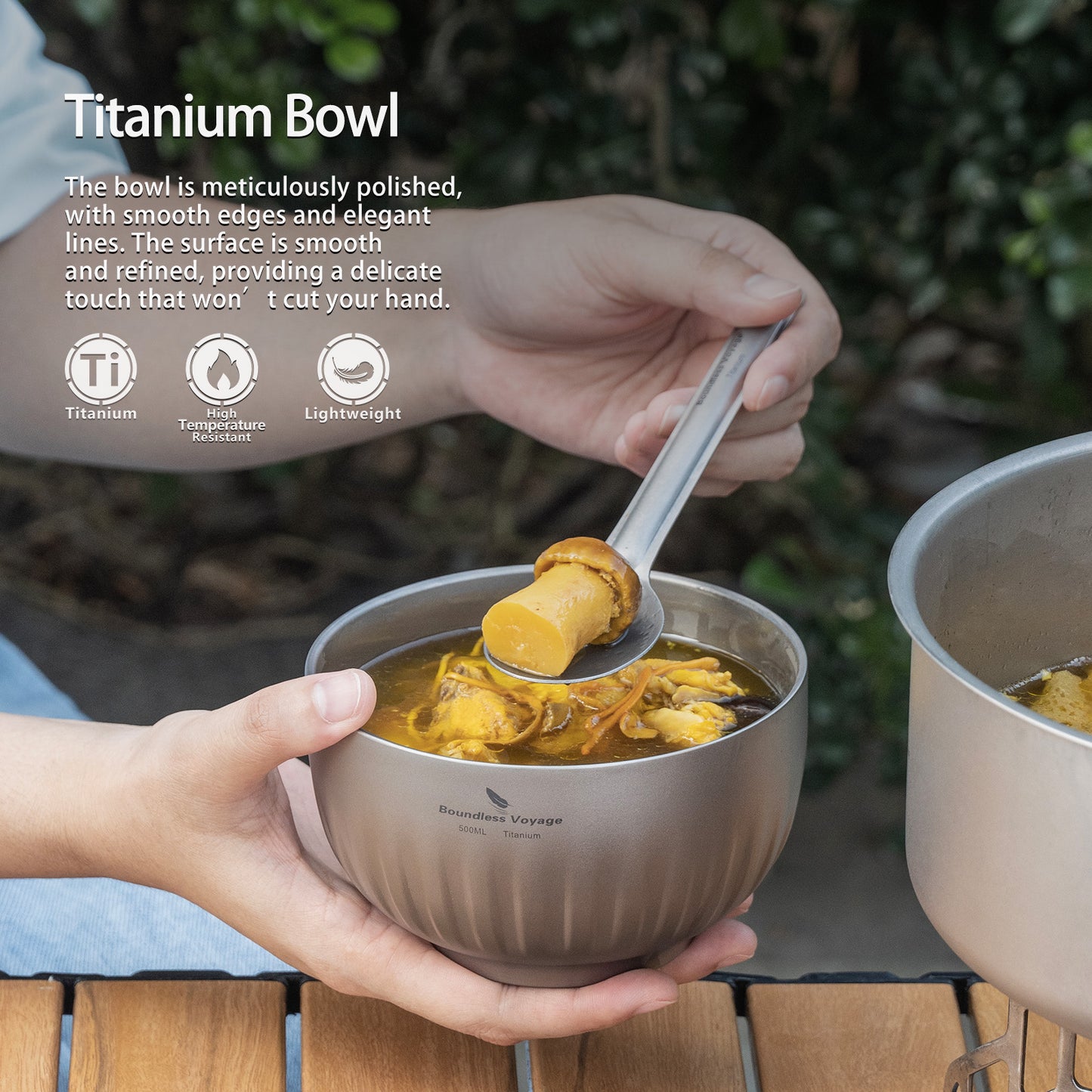 Boundless Voyage Double Walled Pure Titanium Bowl 350ml / 500ml | Ultralight Portable Metal Tableware for Oatmeal, Rice, Soup, Camping & Outdoor Use Ti1164T-Ti1166T