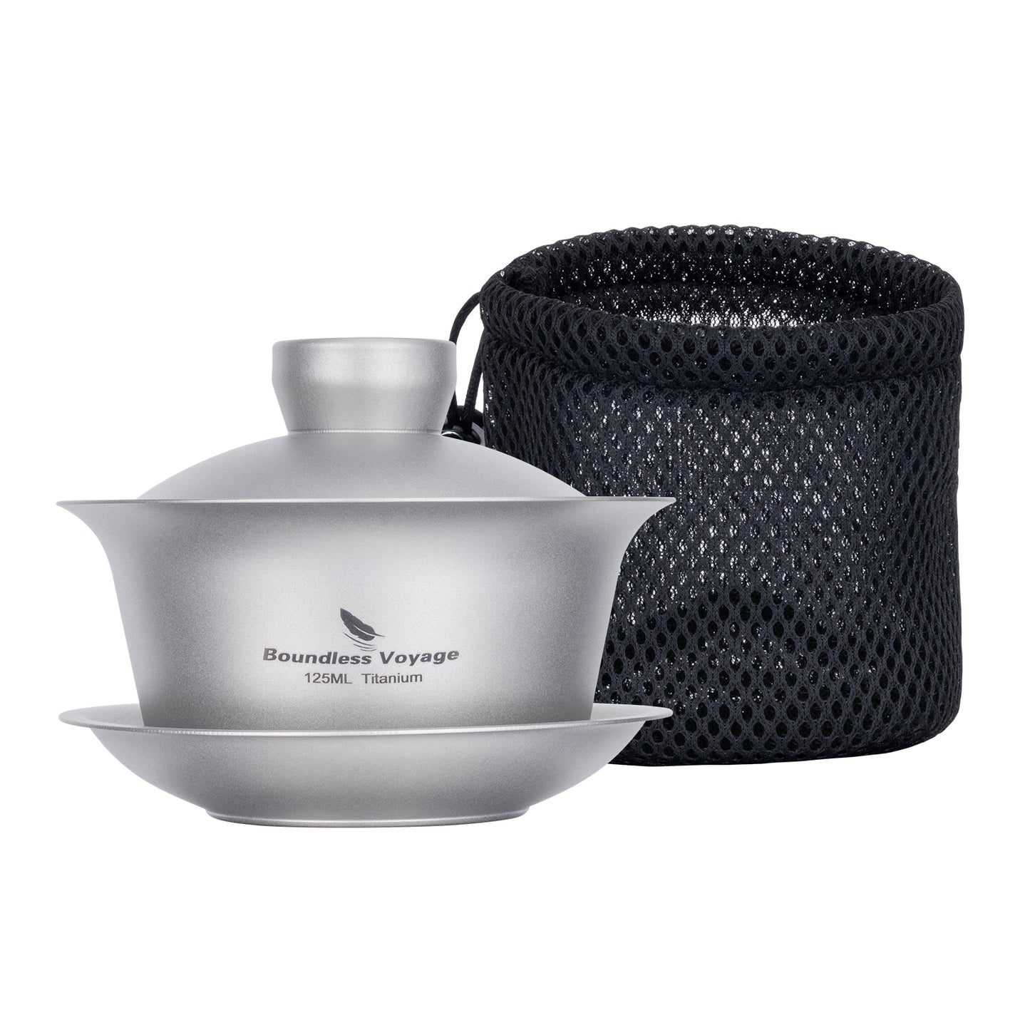 Boundless Voyage 125ml Sandblasted Finish Titanium Double-Walled Teapot, Traditional Chinese Three-Talent Triad Covered Tea Bowl Kung Fu Gaiwan,Anti-Scald Tea Set for Home Tea Ceremony & Camping Ti3142D