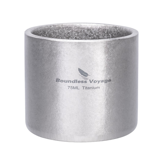 Boundless Voyage 75ml Titanium Double-Wall Mug with Storage Bag, Ultralight Anti-Scald Cup for Camping Hiking Travel Ti3045D