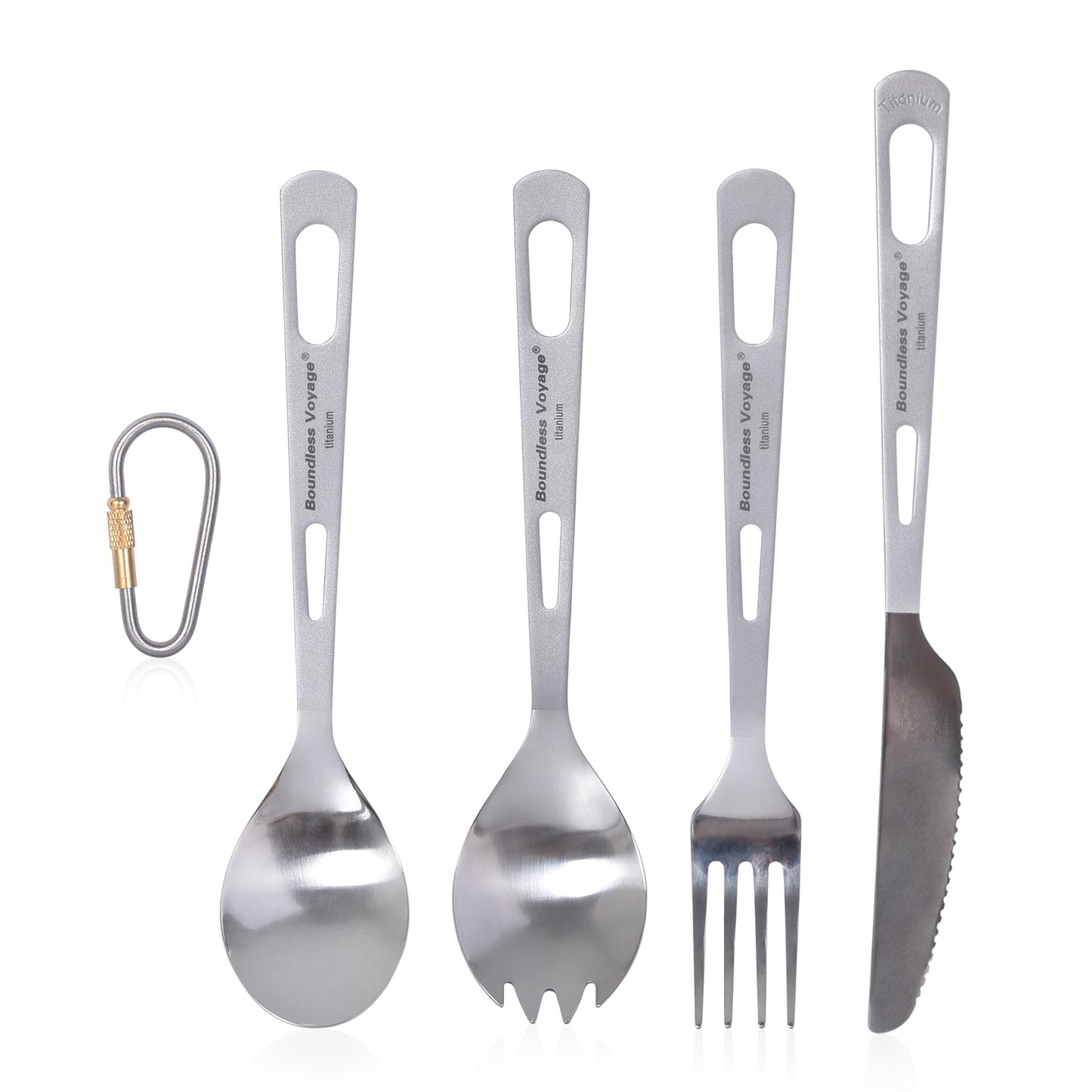 Boundless Voyage 4‑Pcs Titanium Cutlery Set Including Spork, Spoon, Fork and Dinner Knife,&nbsp; Ideal for Steak, Salad, Noodles and Curry, Portable Tableware Kit for Outdoor Travel, Office, School and Household Use Ti1052T