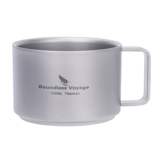 Boundless Voyage 100ml Double-Wall Pure Titanium Mini Coffee Mug, Ultralight Portable Cup for Camping, Hiking & Picnic Ti3085D