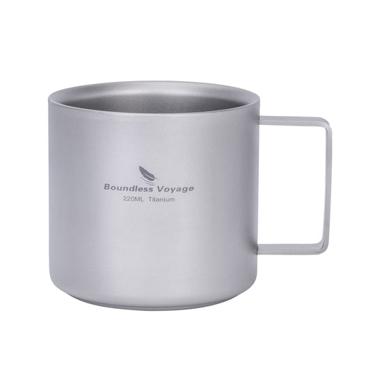 Boundless Voyage Titanium Double-Wall Coffee Cup 220ml, Lightweight Portable Insulated Mug with Fixed Handle for Camping & Travel Ti3052D