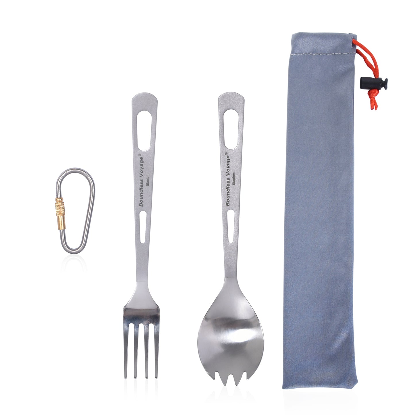 Boundless Voyage 2‑Pcs Titanium Spork and Fork Set with Polished Heads & Matte‑Finished Handles, Ideal for Salad, Noodles, Curry, Portable Cutlery Kit for Outdoor Travel, Office, School and Household Use Ti1045T
