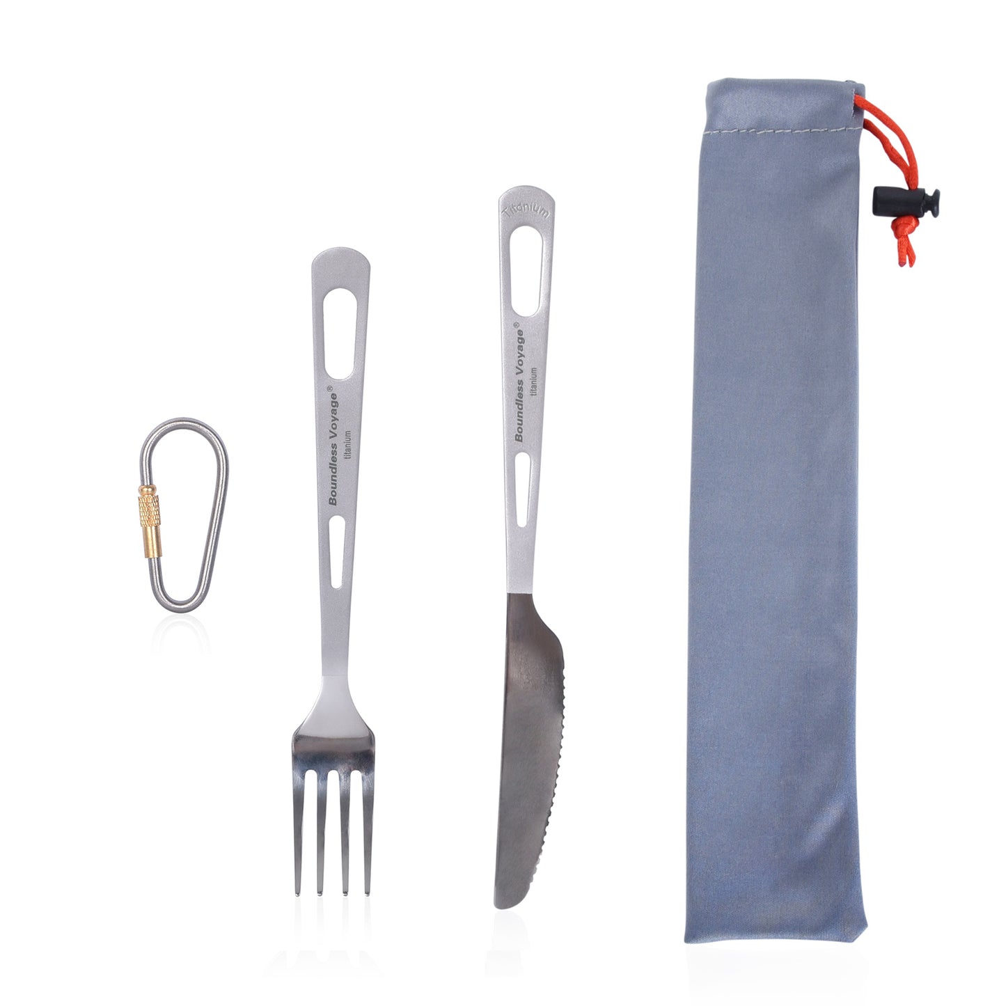 Boundless Voyage 2‑Pcs Titanium Fork and Dinner Knife Set with Polished Heads & Matte‑Finished Handles, Perfect for Steak, Salad, Noodles and Curry, Portable Cutlery Kit for Outdoor Travel, Office, School and Household Use Ti1047T