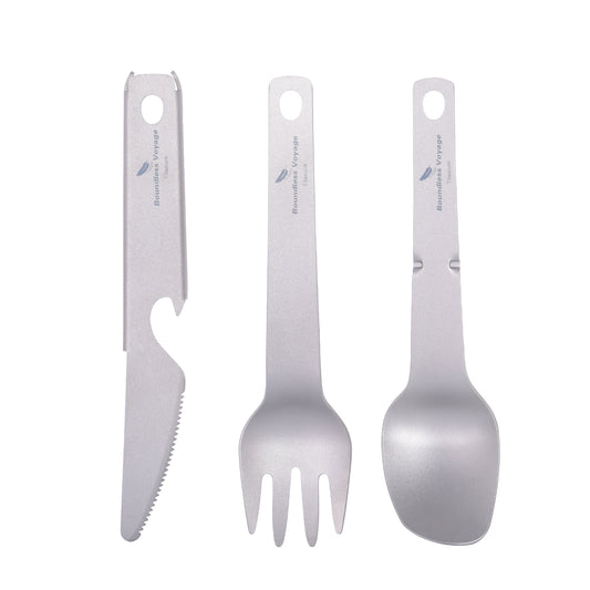Boundless Voyage Titanium Tableware Set, Lightweight Portable Reusable Flatware with Knife Fork Spoon & Bottle Opener, Utility Cutlery for Outdoor Camping Travel Ti1077T