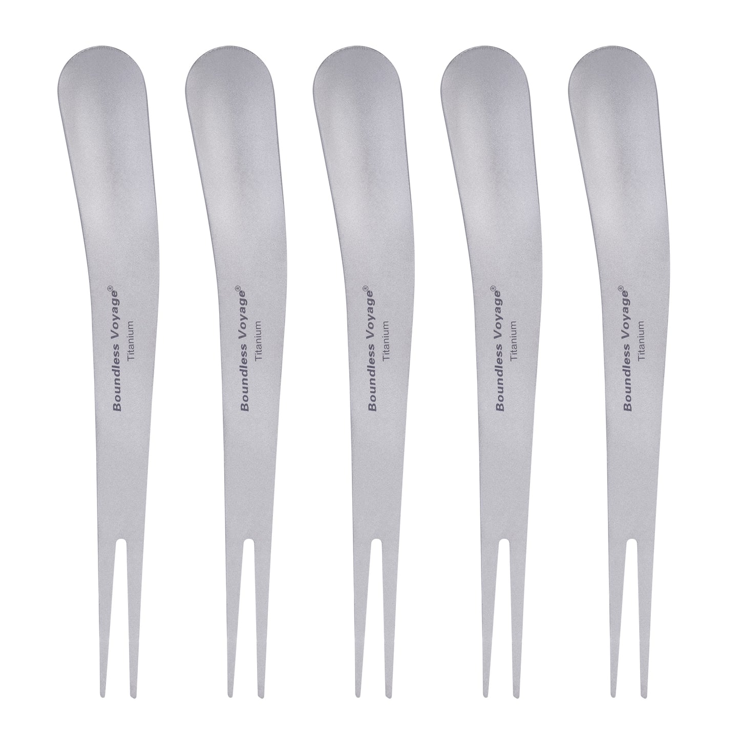 Boundless Voyage Titanium Dual-Use Fork Spoon Set, 5 Pieces Ultralight 5.6g Per Spoon-Fork, Portable Camping Cutlery Kit with Drawstring Bag for Fruit, Coffee, Ice Cream & Outdoor Travel Ti1126T